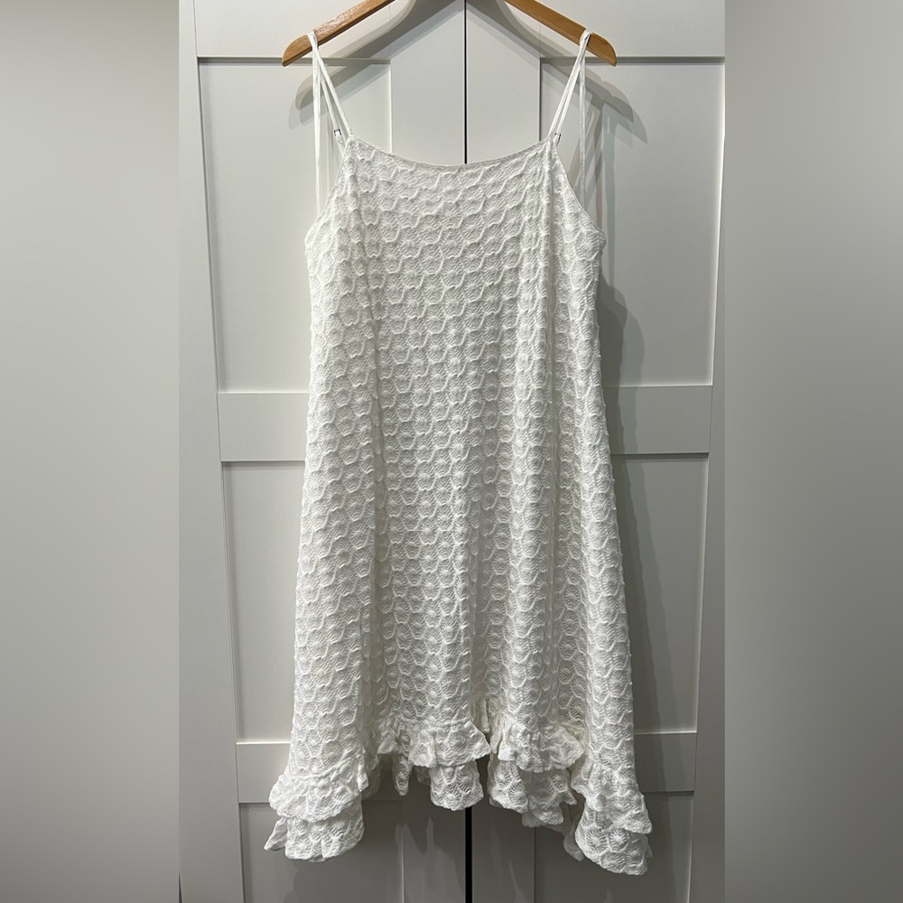 Anthropologie White Crochet Ruffled Midi Dress Women’s Large - Picture 3 of 13